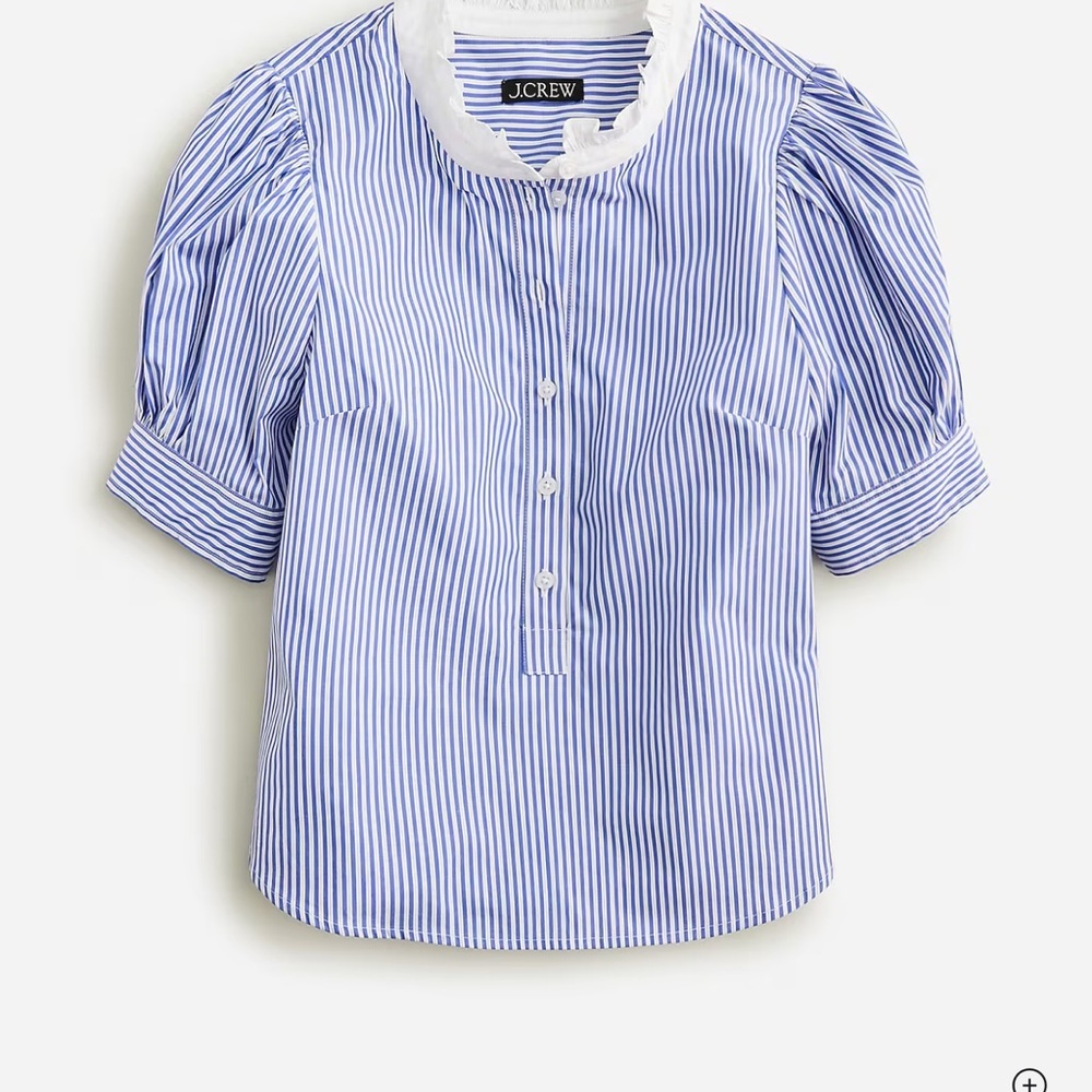 J. Crew Blue and White Striped Puff-Sleeve Blouse